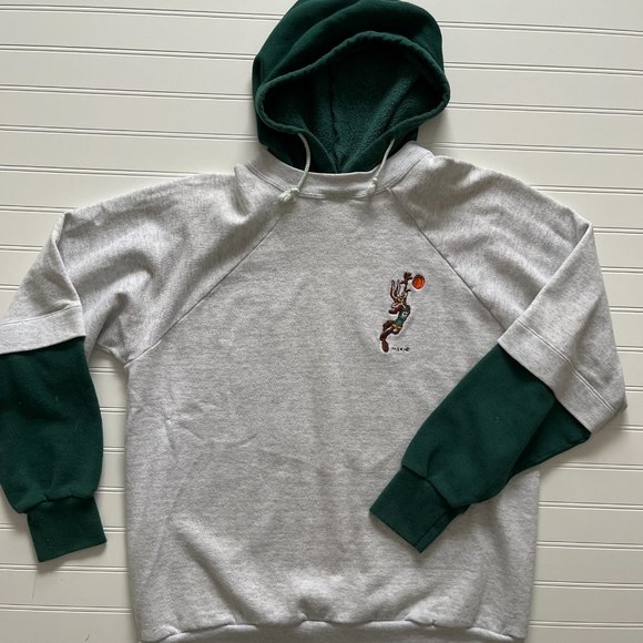 Gray Space Jam Color Block Hoodie with Drawstrings - Picture 3 of 9